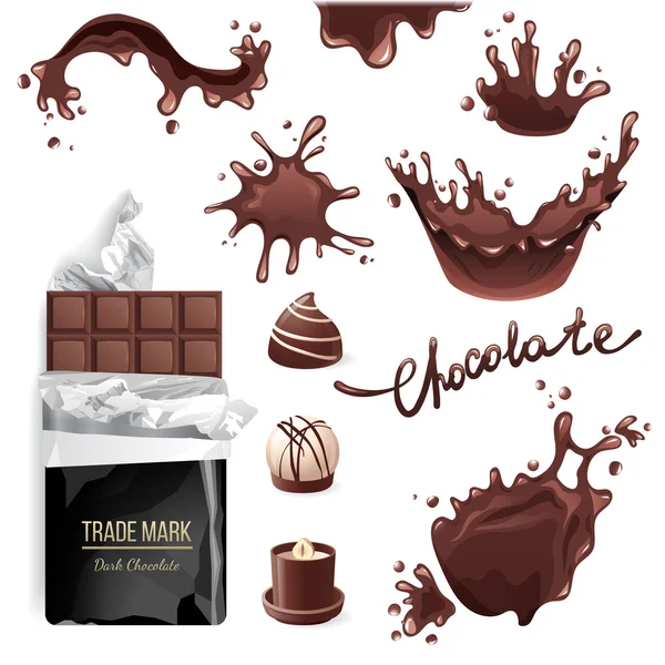 Chocolade splash set — Stockvector