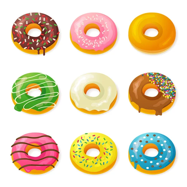 Conjunto de saborosos donuts —  Vetores de Stock