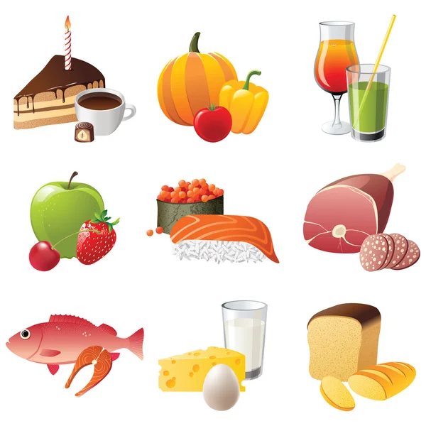 9 vysoce detailní potravin ikony — Stockový vektor
