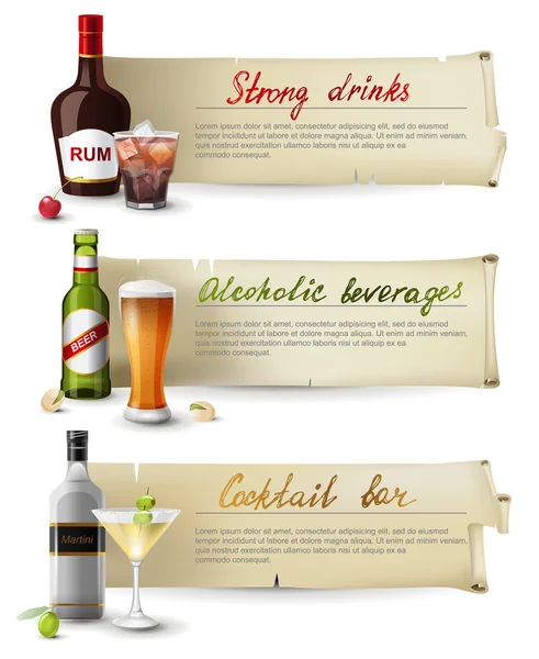 Bannières avec boissons alcoolisées — Image vectorielle