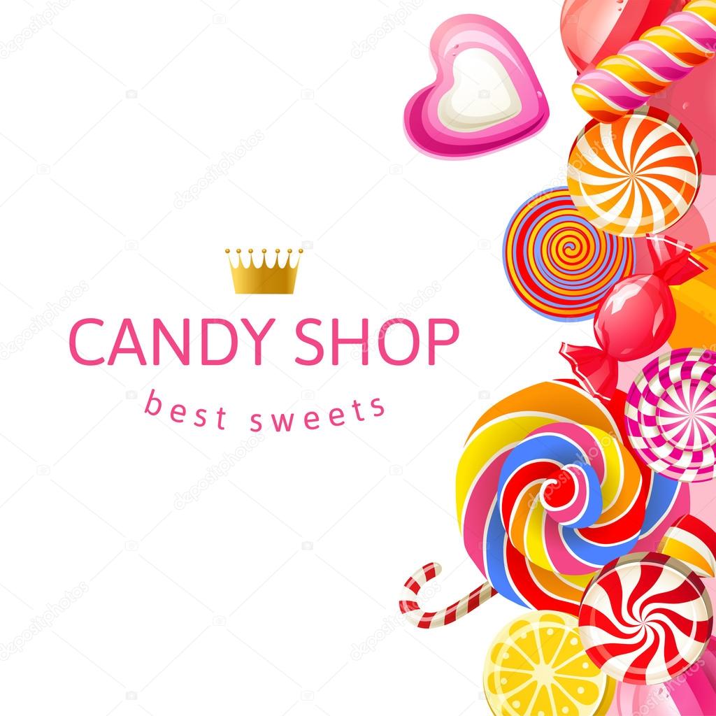 Candy shop 2. Фон для баннера сладости. Фон для магазина сладостей. Конфеты вектор. Фон для визитки кондитерской.