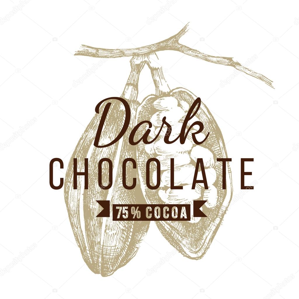 Dark chocolate logo template with hand drawn cocoa beans