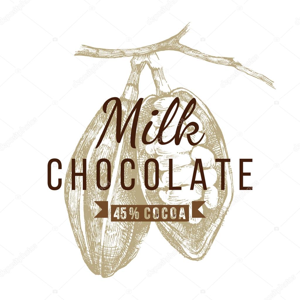 Milk  chocolate logo template with hand drawn cocoa beans
