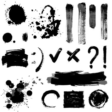 Grayscale signs and blots clipart