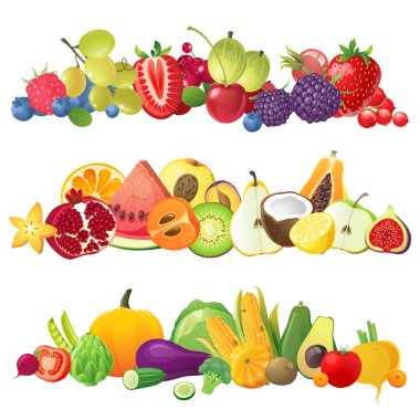 fruits vegetables and berries borders clipart