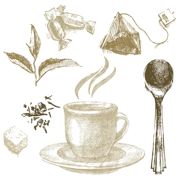 Conjunto de té dibujado a mano — Vector de stock