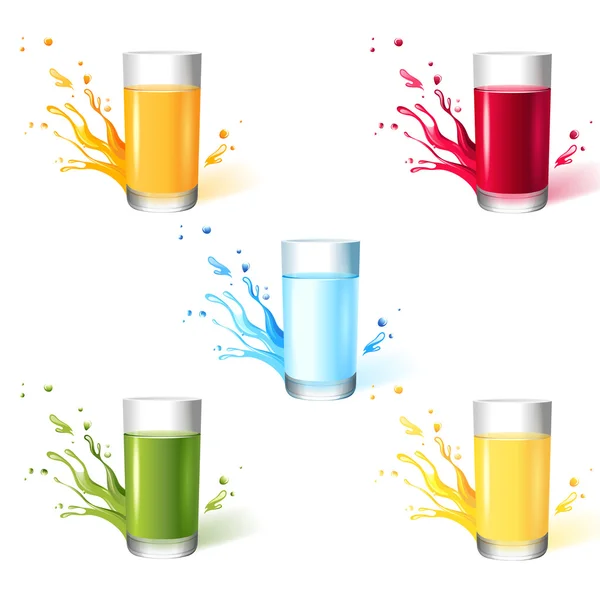 5 vasos con diferentes bebidas — Vector de stock