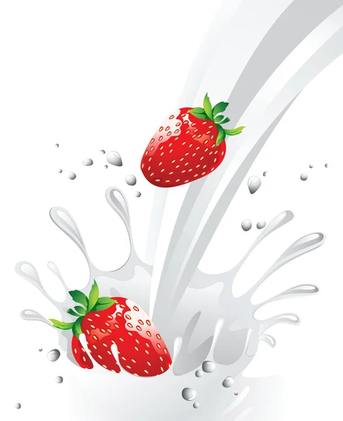牛奶和草莓 — 图库矢量图片