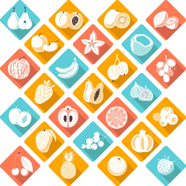 Icone di frutti e bacche in stile piatto — Vettoriale Stock
