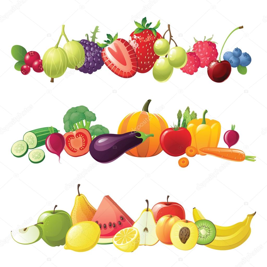 Fruits vegetables and berries borders