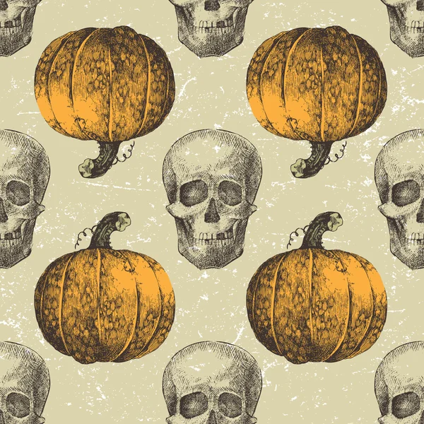 Halloween sin costuras con sculls y calabazas — Archivo Imágenes Vectoriales