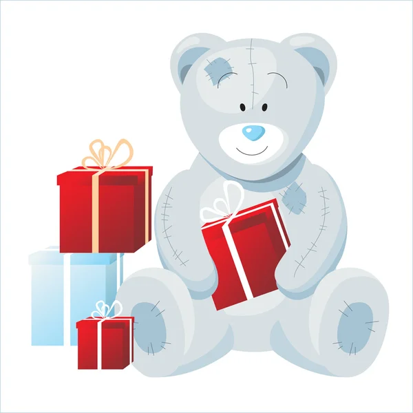 Osito de peluche con regalos — Vector de stock