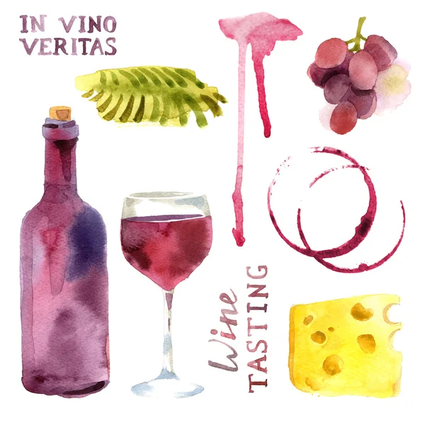 Conjunto de vinho aquarela — Vetor de Stock