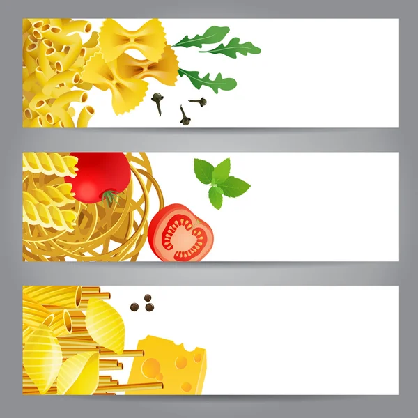 3 bannières avec différents types de pâtes — Image vectorielle