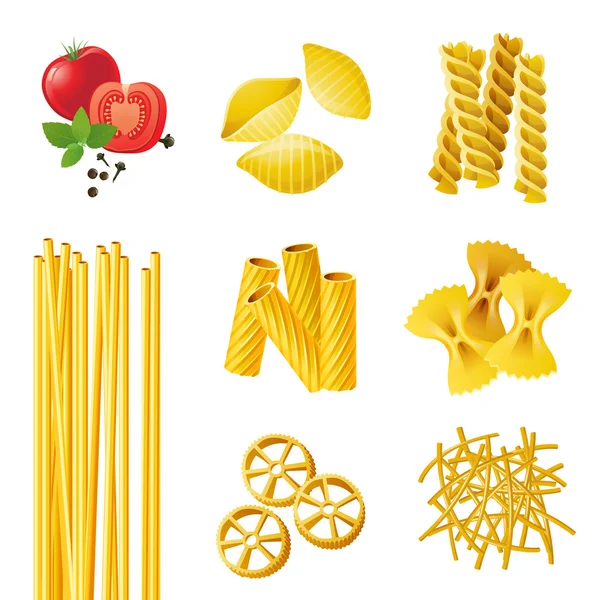 Different pasta types — Stock Vector