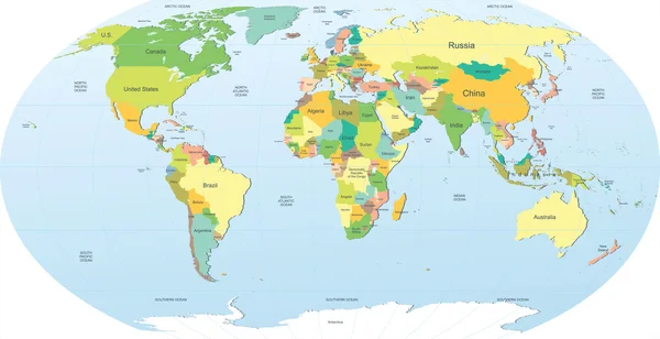 Globi con mappa del mondo politico — Vettoriale Stock