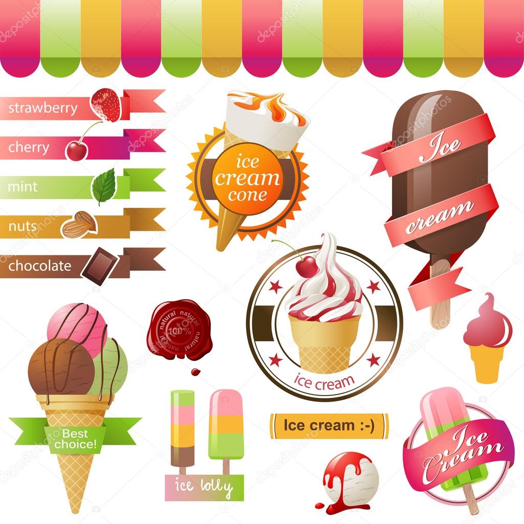 Colorful ice cream emblems set