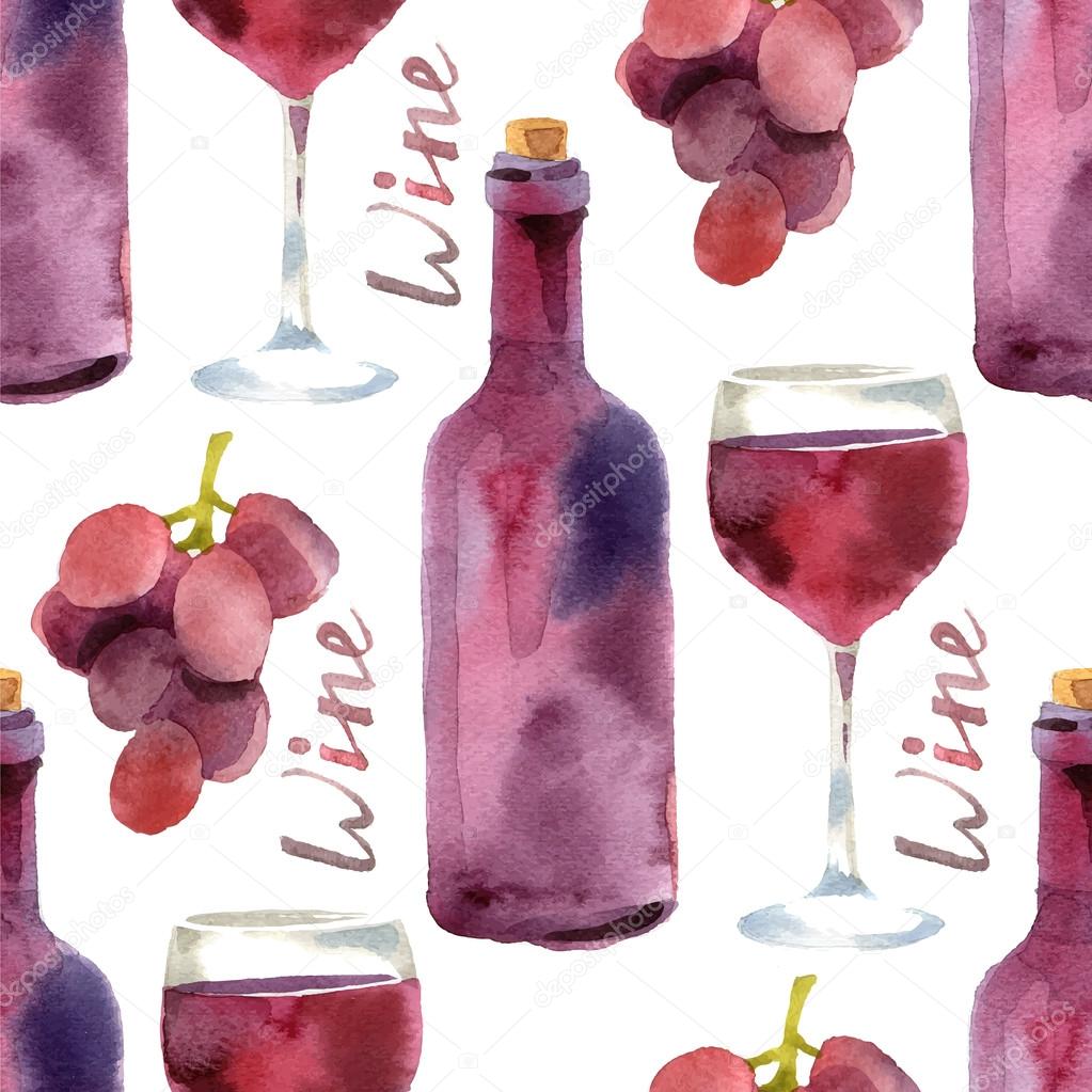 watercolor wine seamless