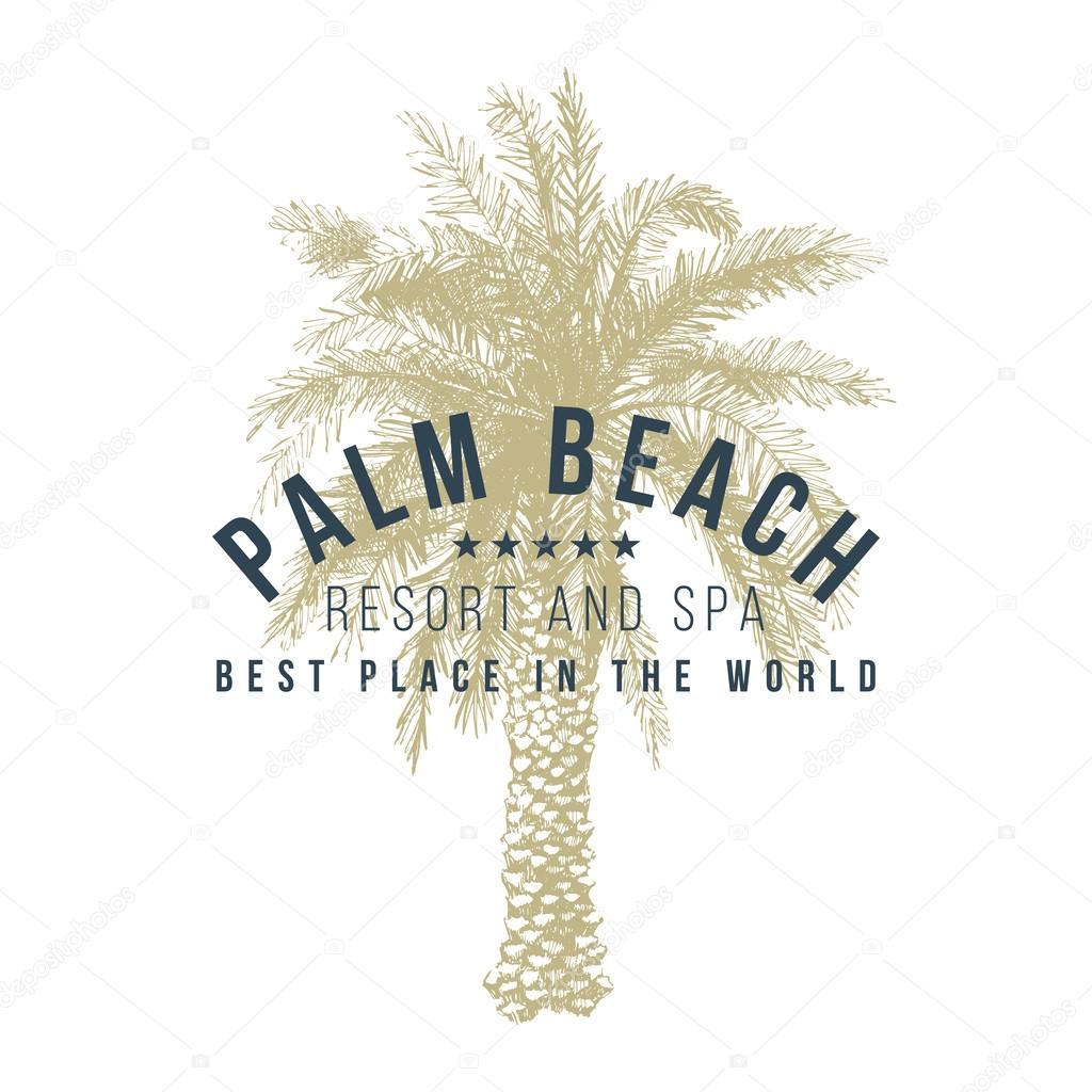 Palm beach logo template with hand drawn palm tree