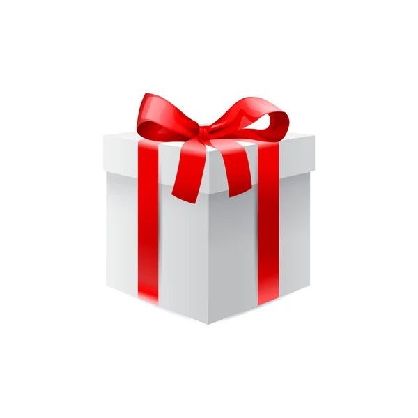 Boîte cadeau avec ruban rouge noeud — Image vectorielle