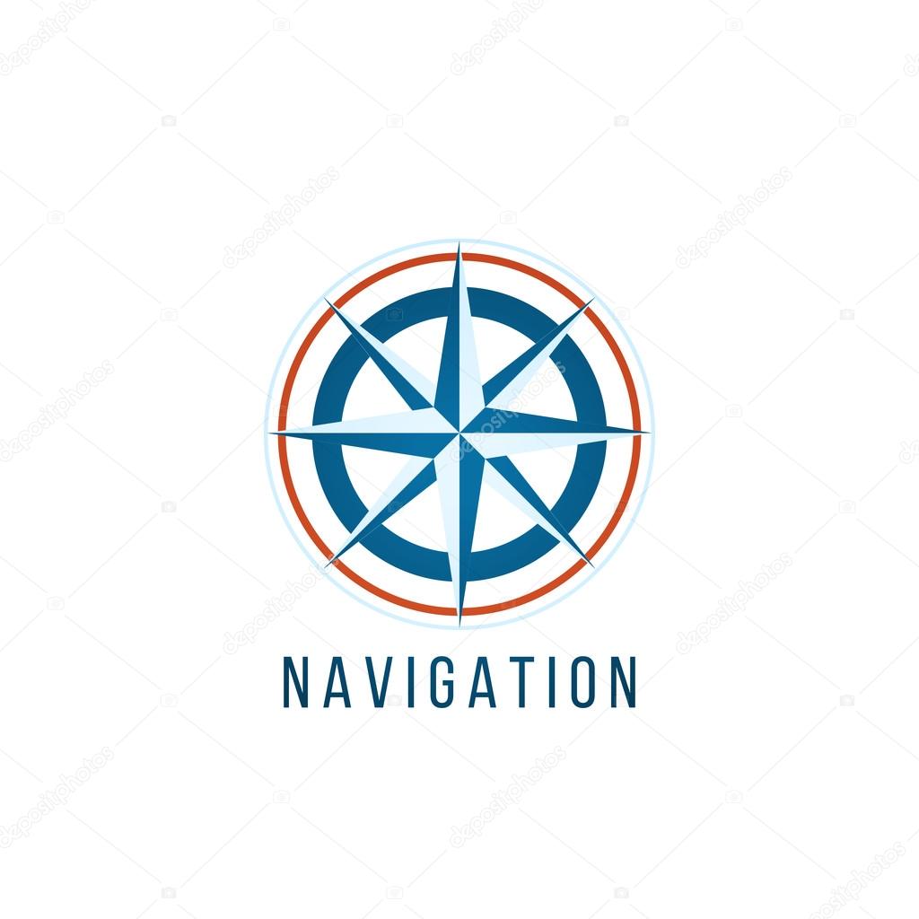 Navigation logo template with compass on white background