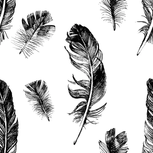 seamless pattern with hand drawn feathers