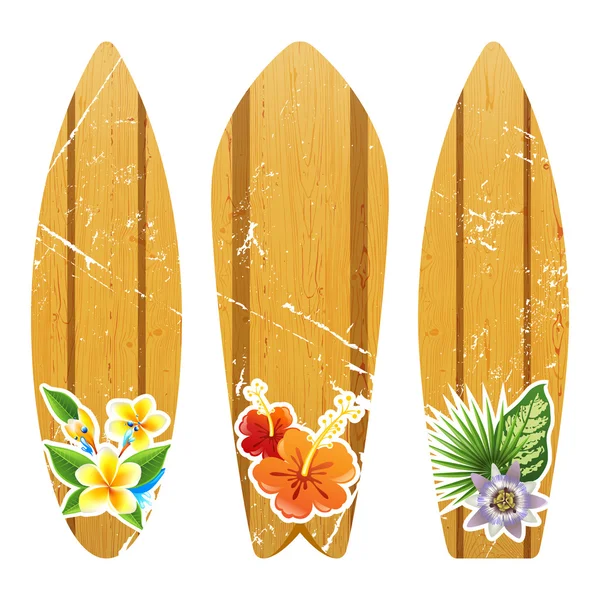 Houten surfplanken met bloemen prints — Stockvector