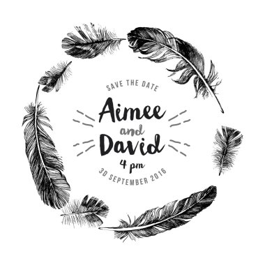 Hand drawn feathers wreath with type design