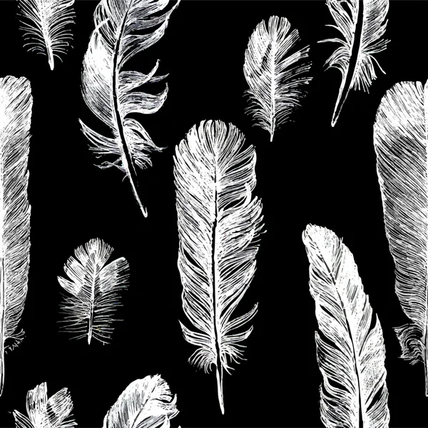 White hand drawn feathers set — Stock Vector