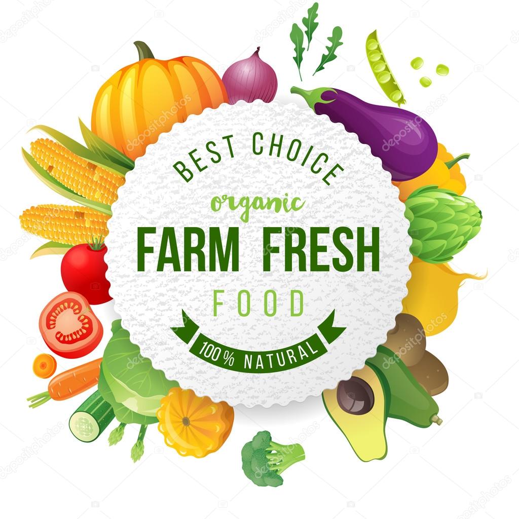 Emblem with fresh vegetables and type design