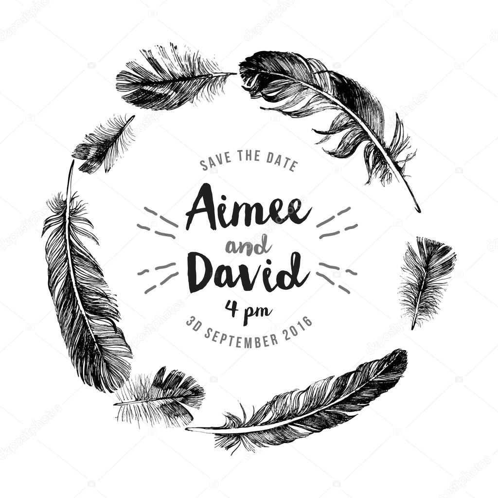 Download Hand drawn feathers wreath with type design — Stock Vector ...