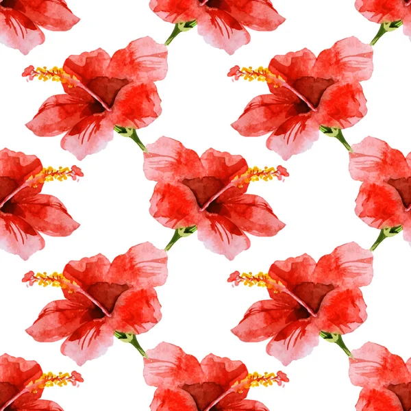 Sömlös akvarell hibiscus mönster — Stock vektor
