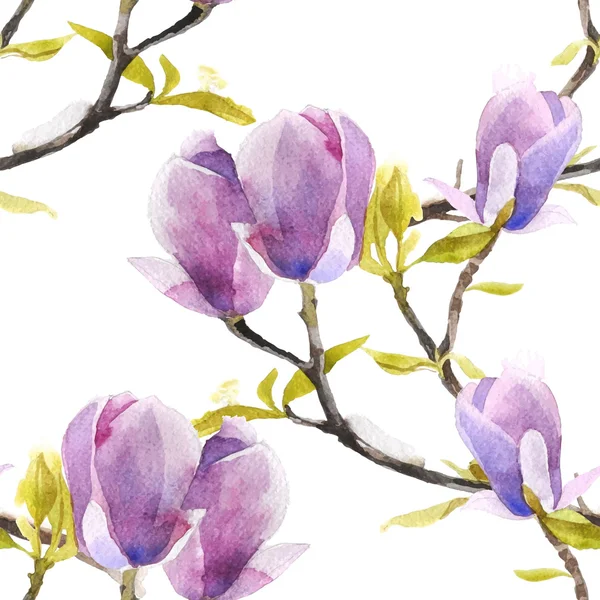 Patrón sin costura de magnolia de acuarela — Archivo Imágenes Vectoriales