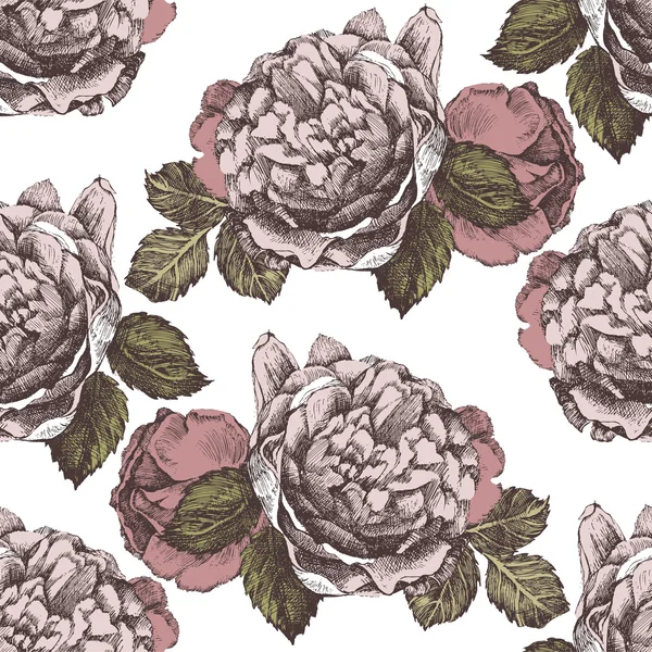 Ornamento sin costuras con rosas dibujadas a mano — Vector de stock