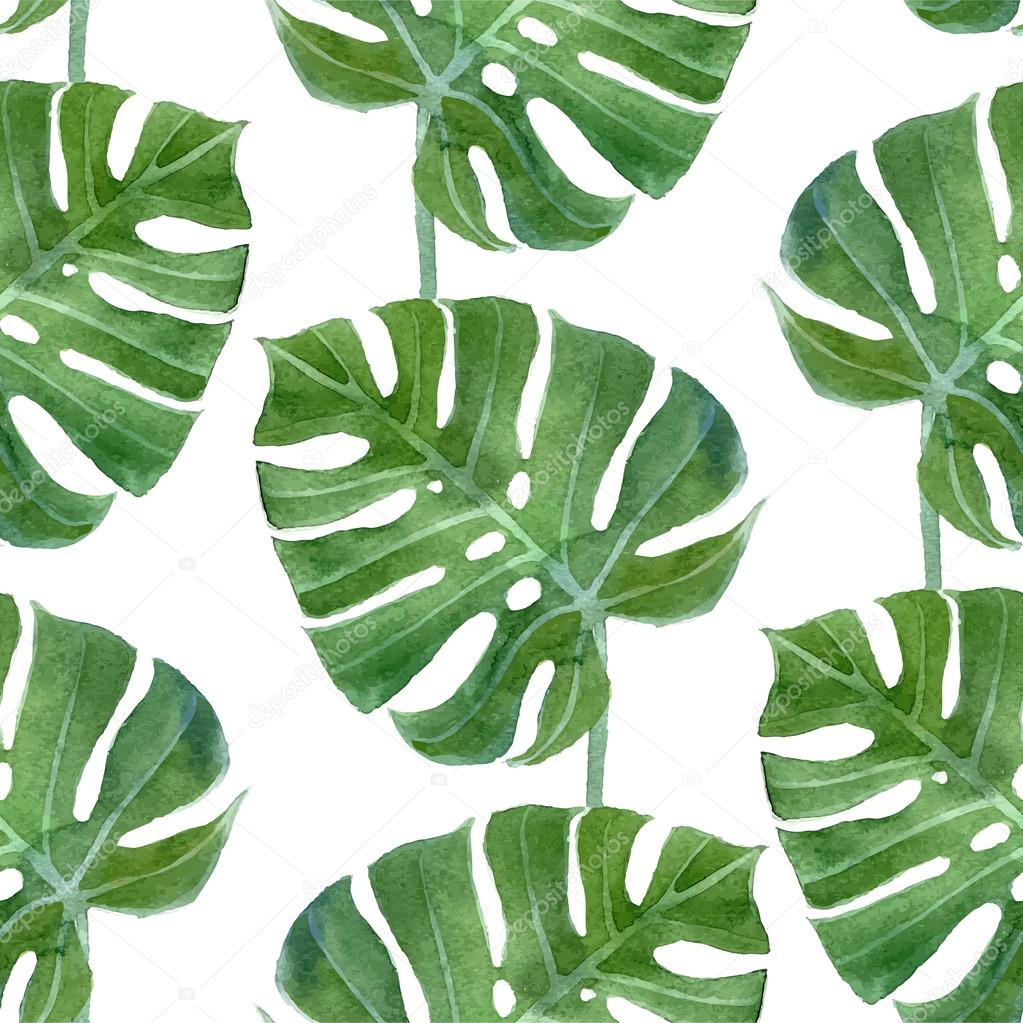 watercolor monstera leaf seamless pattern