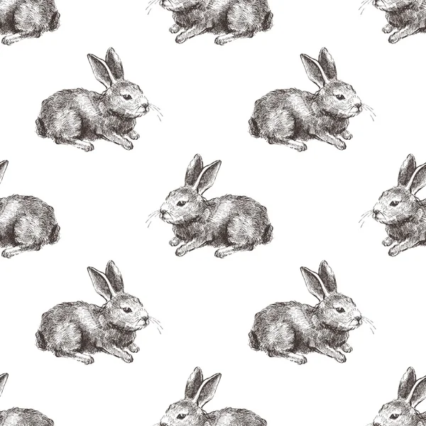 Seamless pattern with hand drawn rabbit — Stock Vector