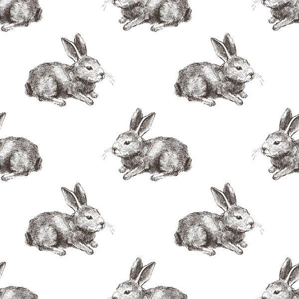 бесшовный узор с нарисованным вручную кроликом
