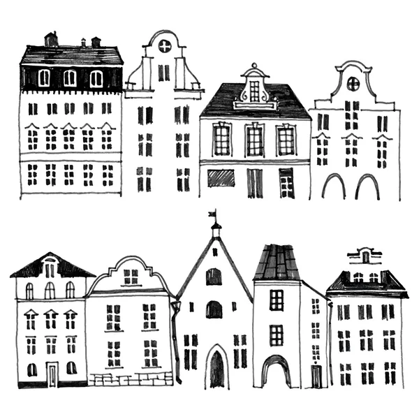 Hand drawn houses borders — Stock Vector