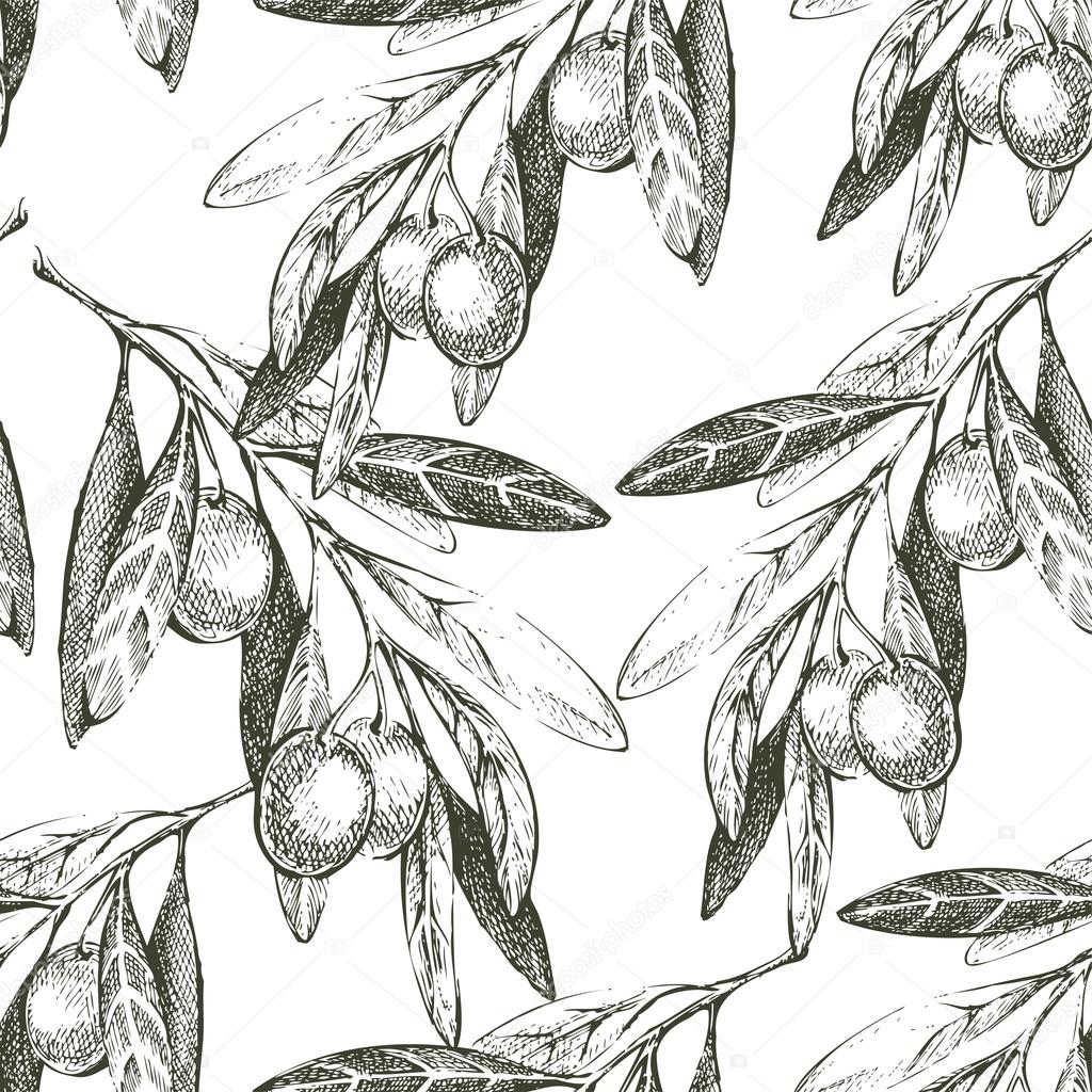 seamless pattern with hand drawn olives