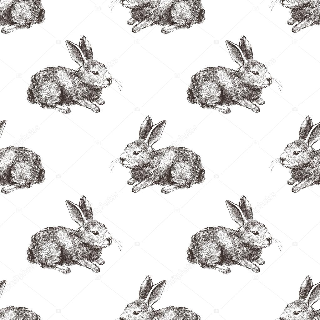 seamless pattern with hand drawn rabbit