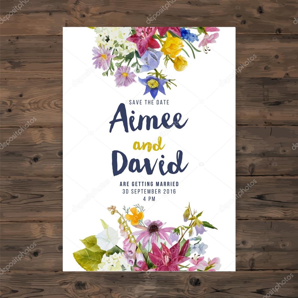 wedding invitation card with flowers