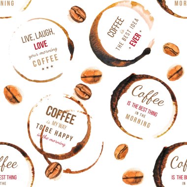 Coffee stains with type designs seamless pattern