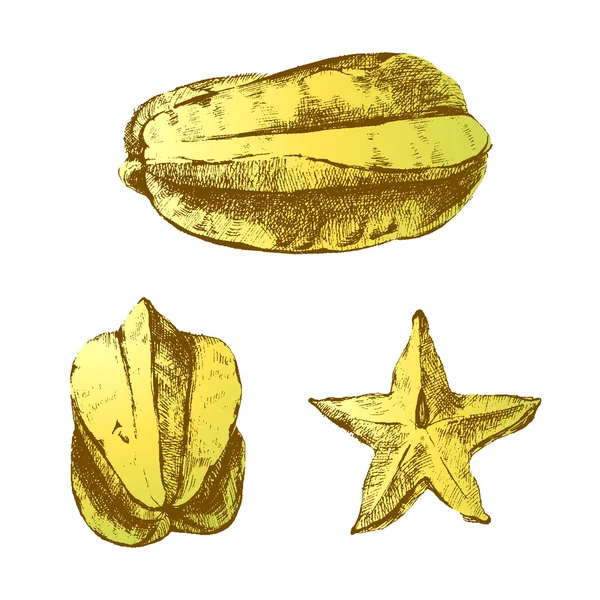 Carambola fruit on white background — Stock Vector