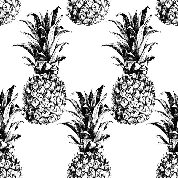 Hand getrokken ananas naadloze — Stockvector