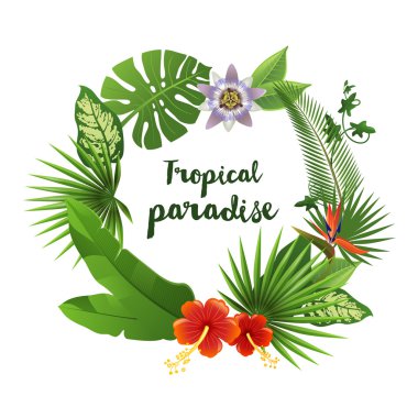 Tropikal yaprak ve çiçek çelenk