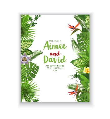 Save the date card in tropical style clipart