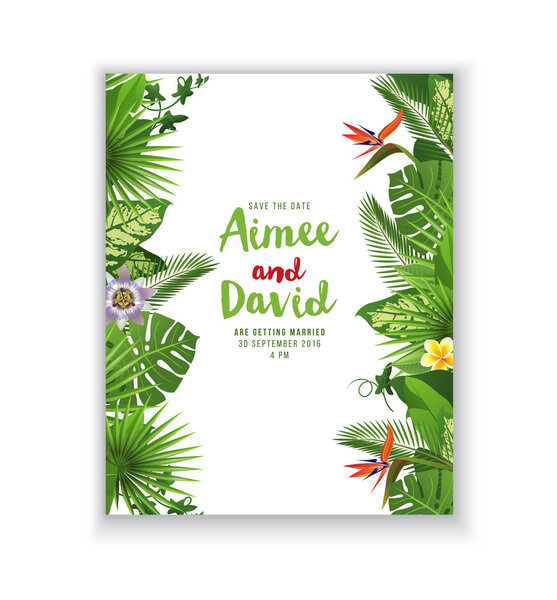 Save the date card in tropical style