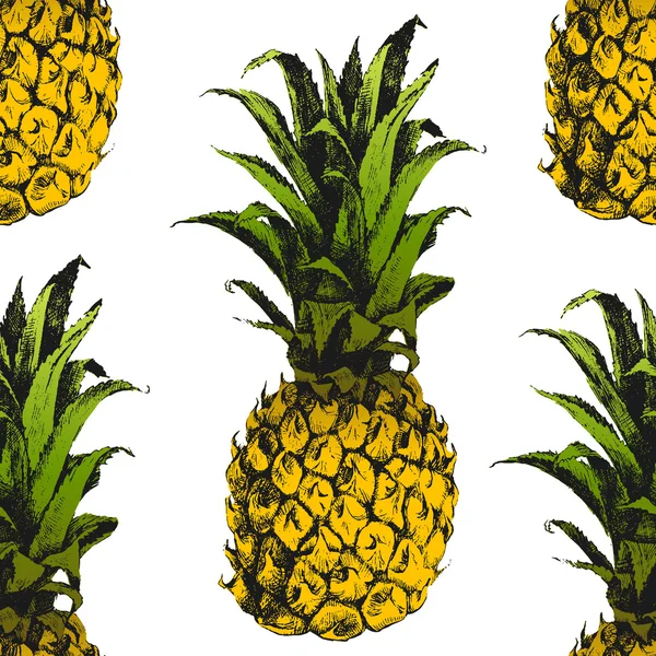 Piña dibujada a mano sin costura — Vector de stock