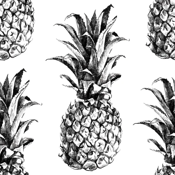 Hand getrokken ananas naadloze — Stockvector