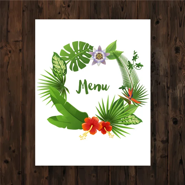 Background with menu text in tropical wreath — Stock Vector